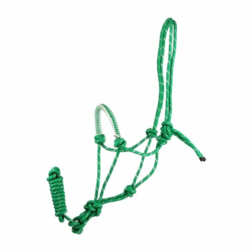rope halter with braided nose part in green white including lead at Picadera