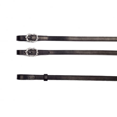 Barock Kandarenzügel aus schwarzem Leder mit silbernen Cortesia Schnallen von Picadera