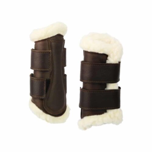 Leather horse boots for Working Equitation and dressage brown front Picadera