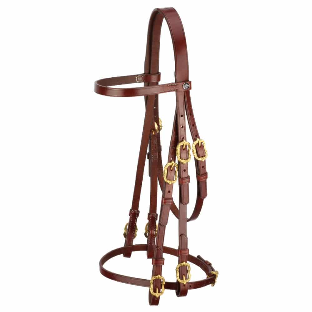 Baroque double bridle Corelli in brown gold with Cortesia buckles from Picadera