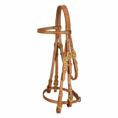 Baroque double bridle Corelli in natural gold with Cortesia buckles from Picadera