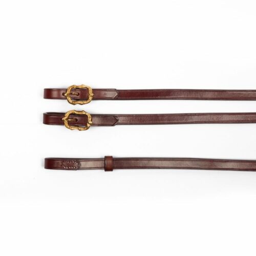 Baroque leather curb reins brown leather with gold Cortesia buckles from Picadera