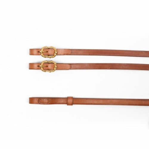 Baroque leather curb reins natural brown leather with gold Cortesia buckles from Picadera