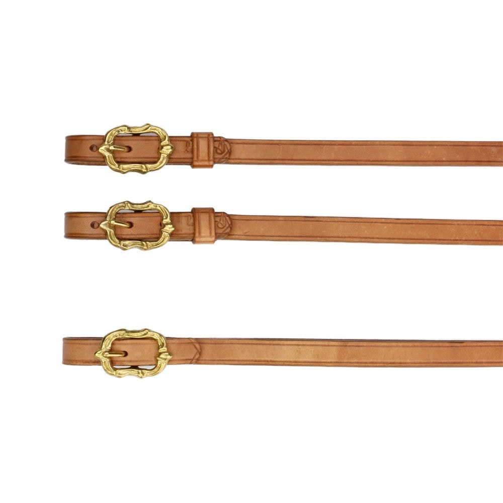 Baroque Natural brown leather reins with gold Cortesia buckles from Picadera