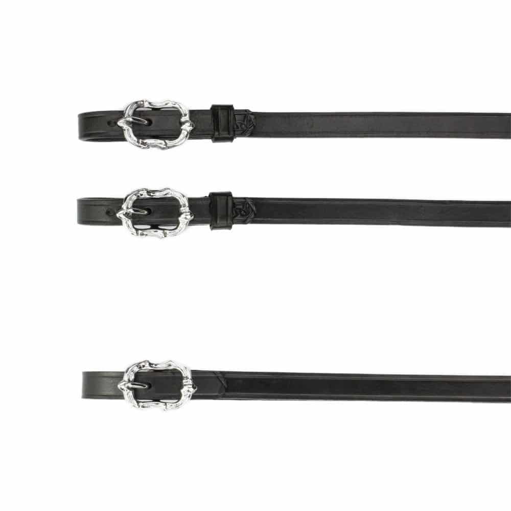 Baroque Black leather reins with silver Cortesia buckles from Picadera