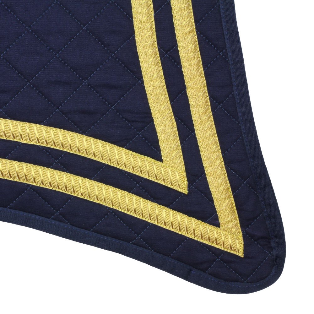 Baroque Saddle Pad Alta Escuela in blue with gold border at Picadera detail 1