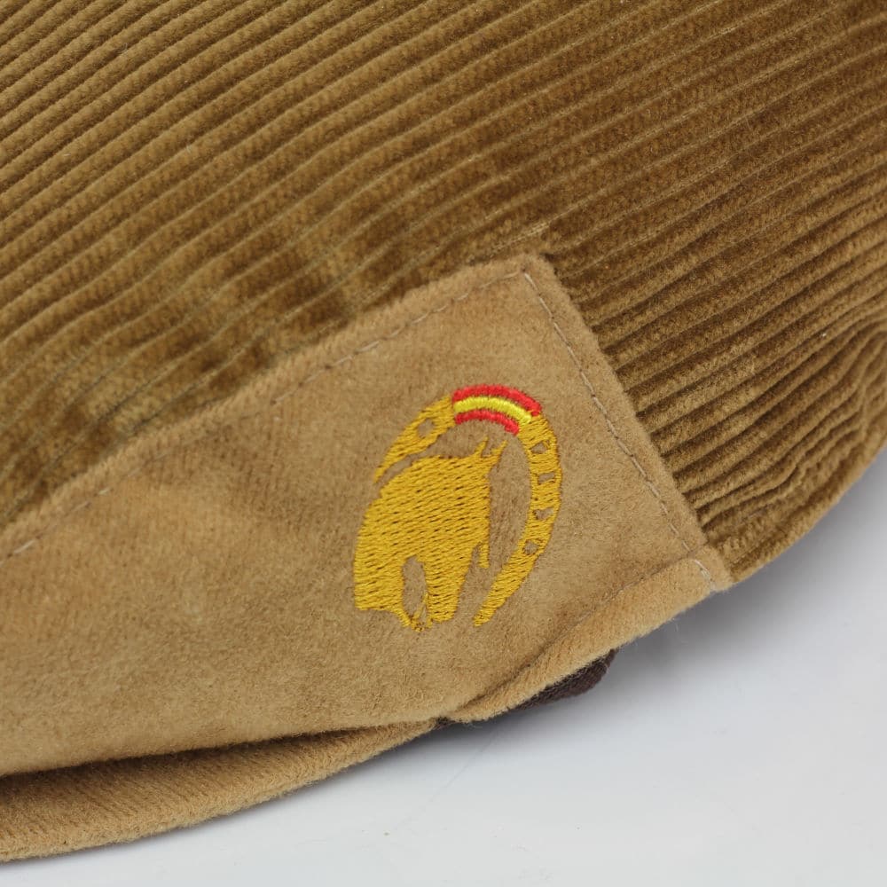 Flatcap in beige corduroy with horse embroidery detail by Picadera