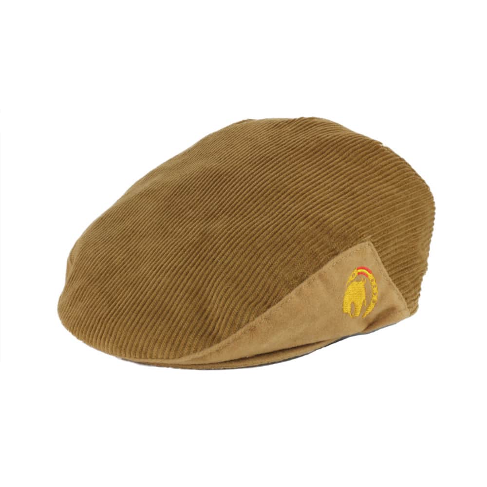 Flatcap in beige corduroy with horse embroidery Side view at Picadera