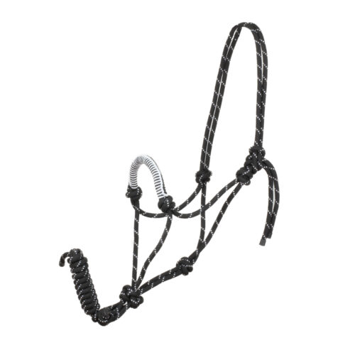 rope halter with braided nose part in black white including lead at Picadera