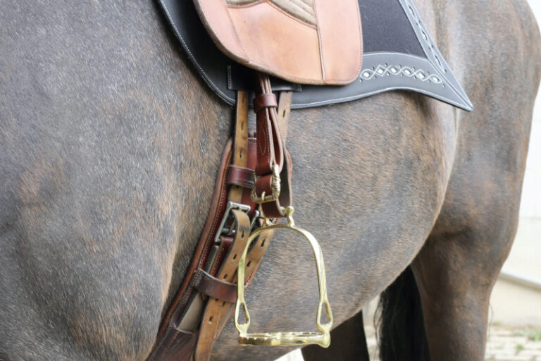 Portuguese stirrup leathers Portuguesa attached to baroque saddle at Picadera