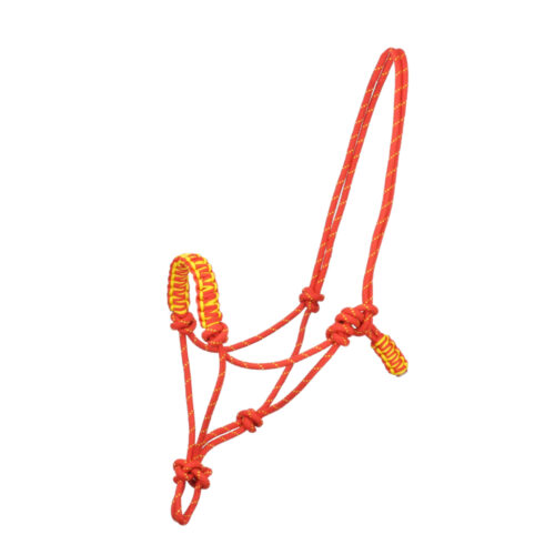 rope halter with braided nose part in red yellow at Picadera