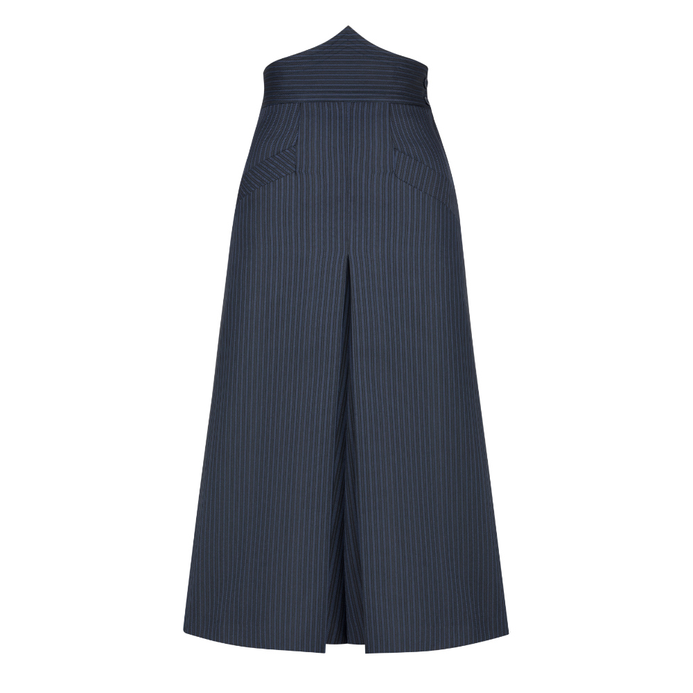 Trouser skirt for riding and everyday wear model Vaquera in blue stripes by Vorne bei Picadera