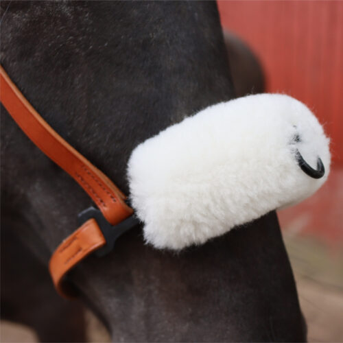 Nose protector for cavesson Serreta  &amp; Iberico with a ring in natural on the horse Detail on the side at Picadera